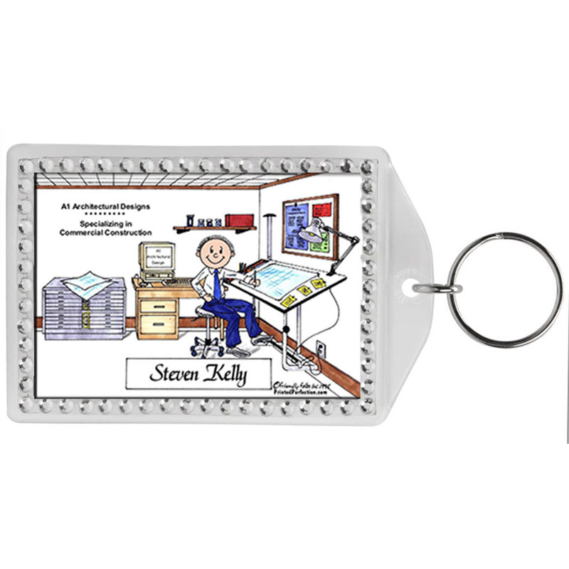 Personalized Friendly Folks Architect/Engineer - Male Rhinestone Bordered Key Chain, Yes