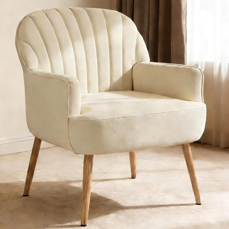 Fauteuil d'appoint en velours, Beige, Naturel