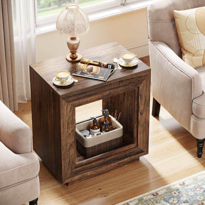 Cledis 2x24" Farmhouse End Table, Dark Brown