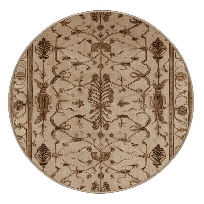 Tapis brun français lavable à la machine, Rond 7 pi