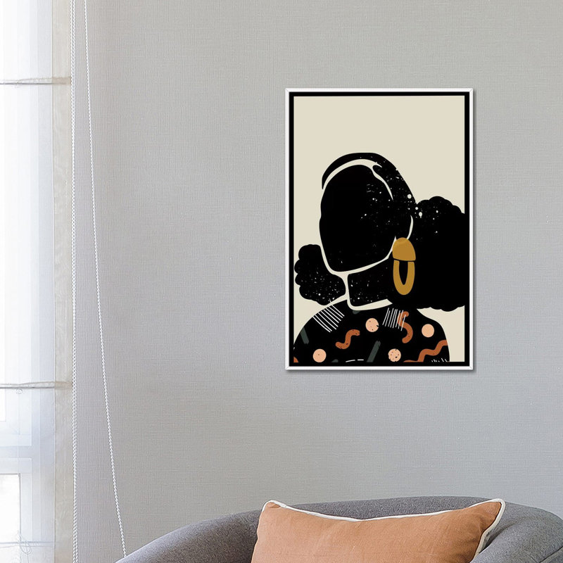 Black Hair IV - impression d'art graphique, Pas de tapis, H 26 po x l 18 po x 1,5 po, Toile blanche encadrée