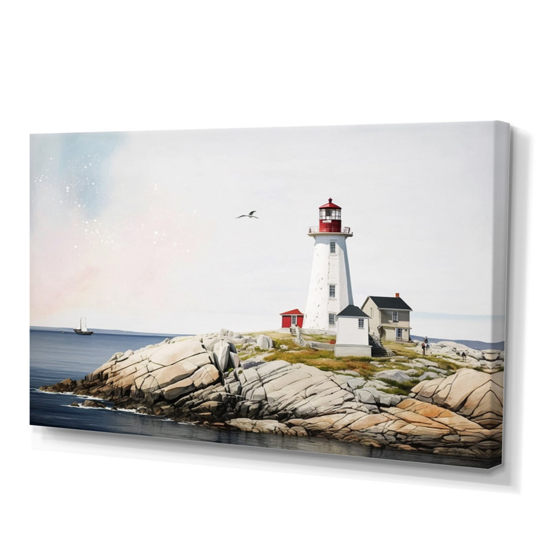 Phare par l'océan I - reproduction sur toile, H 12 po x l 20 po x P 1 po, Toile tendue