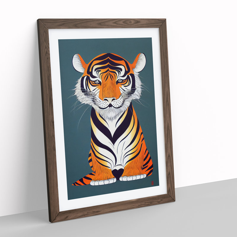 Young Tiger - Single Picture Frame Print, 64cm H x 46cm W x 2cm D, Walnut