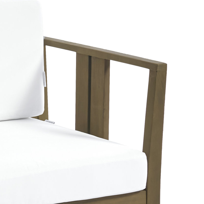 Chaise longue d'extérieur en bois de teck avec coussin et accoudoirs Junco, Beige, Brun