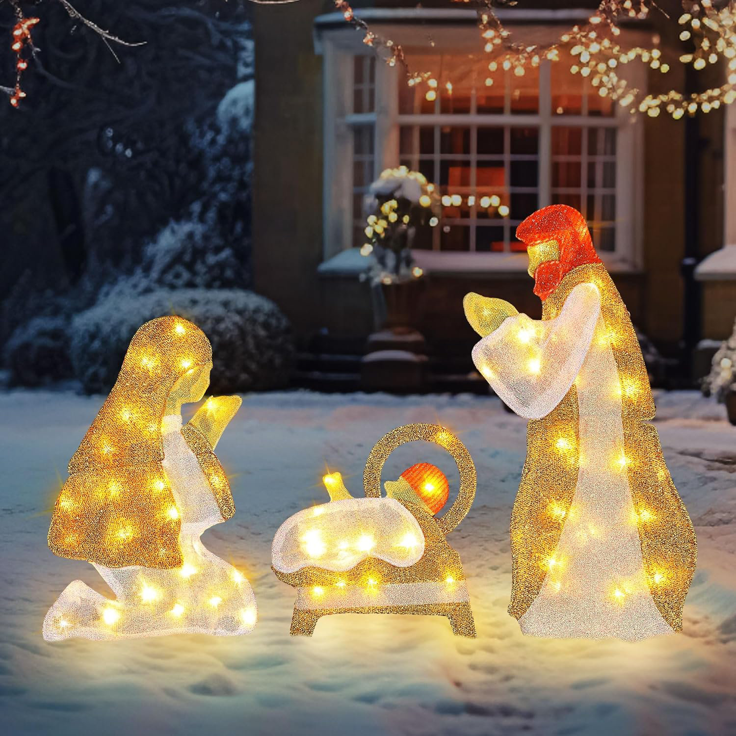 DÉCORATIONS DE NOËL Mangeoire en bois pour crèche de Noël à la maison EUR 32,82 - FR