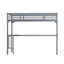 Lit mezzanine simple en métal avec bureau, échelle et garde-corps, bureau sous le lit, argent