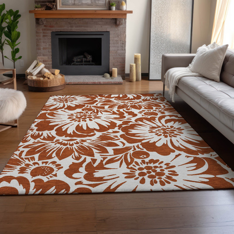 Premium Machine Washable Cerrito AMF551 Paprika Rug, Rectangle 5' x 7'6"