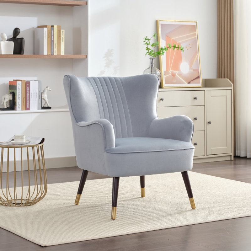 Dawe Velvet Wingback Chair, Light Blue