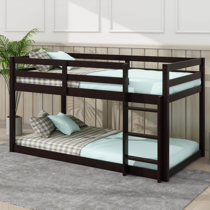 Twin-Size Layered Floor Bunk Bed Complete With Ladder, Espresso