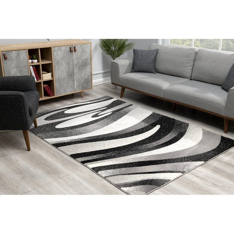 Tapis gris à motif abstrait Dillup-Jones, Rectangle 3 pi 9 po x 5 pi 9 po