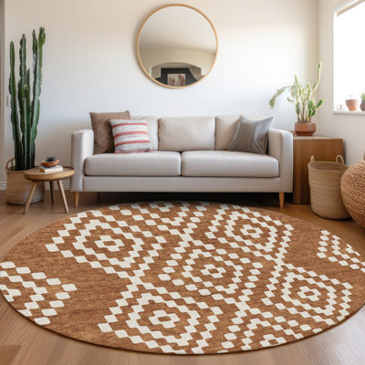 Premium Machine Washable Prisco Terracotta Rug