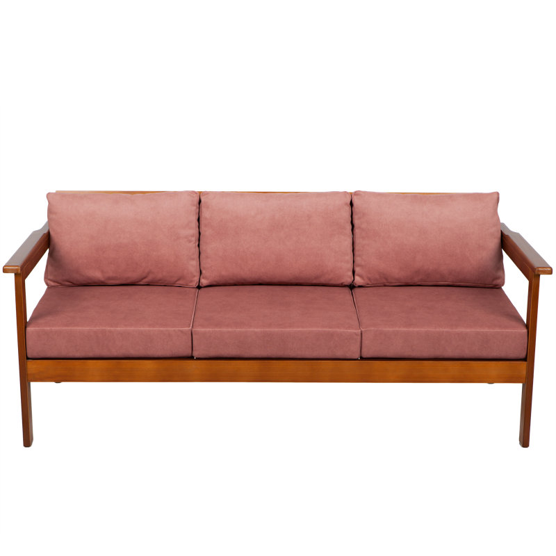 Jaqualyn 164cm Wide Pine Garden Sofa with Cushions, Vintage Rose, Brown