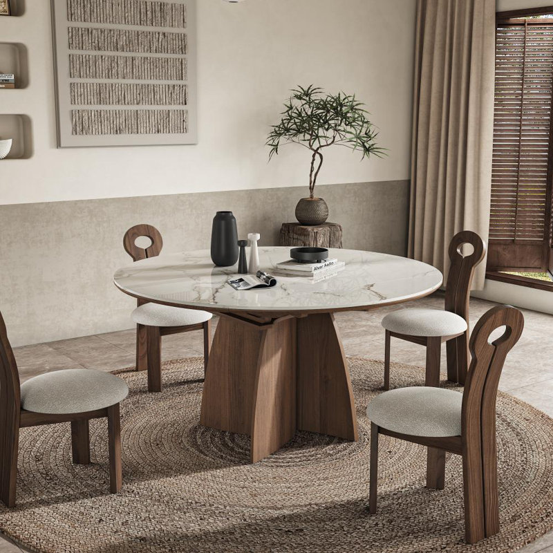 Extendable Dining Table Space-Saving Kitchen Table, 29.5"H x 53.1"L x 53.1"W