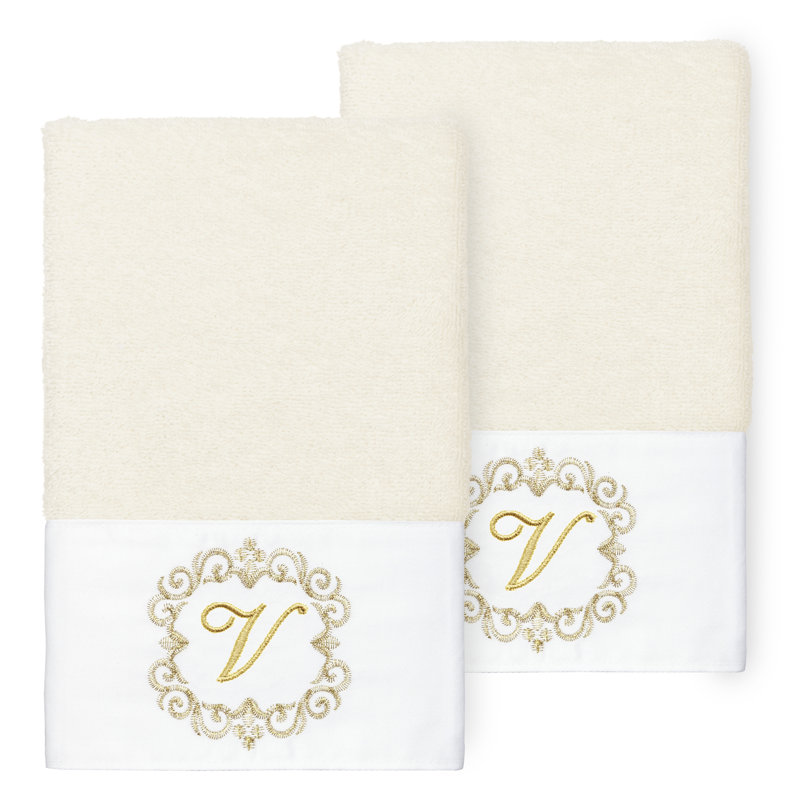 Winston Porter 100% Turkish Cotton MONICA 2PC Embellished Hand Towel Set, V