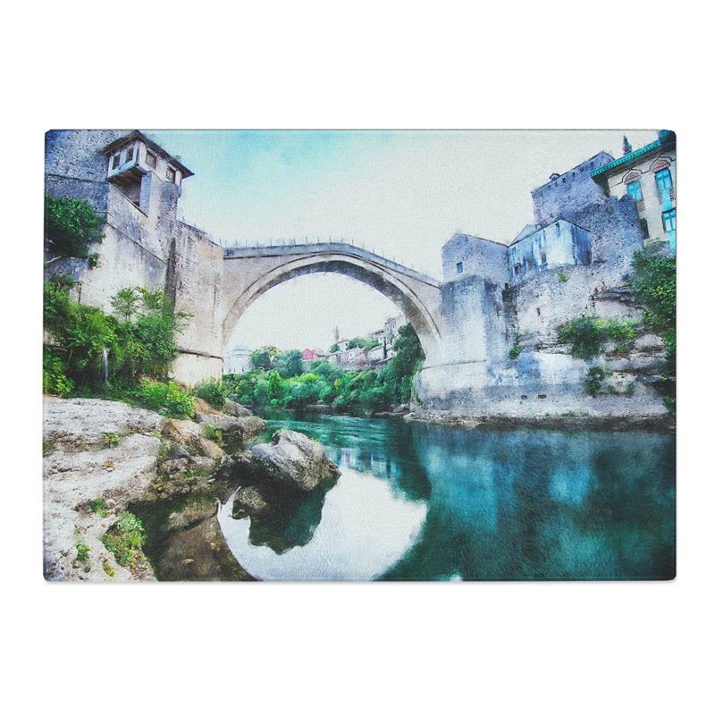 Tempered Glass Stari Most Old Bridge Chopping Board, 20 cm x 28.5 cm