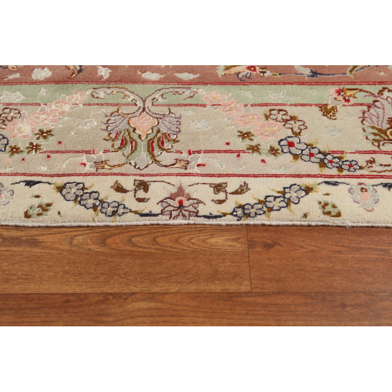 Tapis persan en laine et soie à motif végétal Tabriz noué à la main 16 x 16