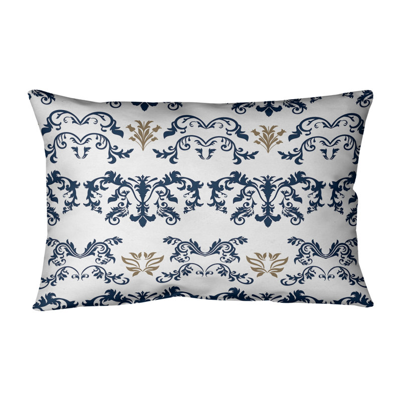 Housse et insert de coussin rectangulaire St Louis Football Baroque, Faux lin, Blanc / bleu marine / gris