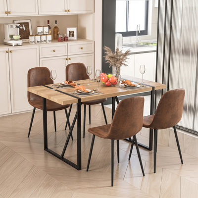 5-Piece Modern industrial Rectangular Wood Dining Set with Upholstered Chairs