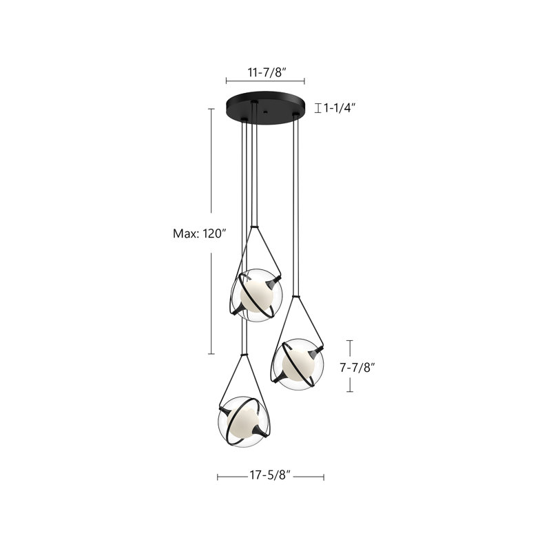 Aries 3 - Light LED Pendant, Brushed Gold, 7.88" H x 17.63" W x 17.63" D, Brushed Gold/Black