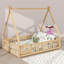 Lit double de style tente Montessori, structure de lit en bois avec garde-corps et lattes-1215025235