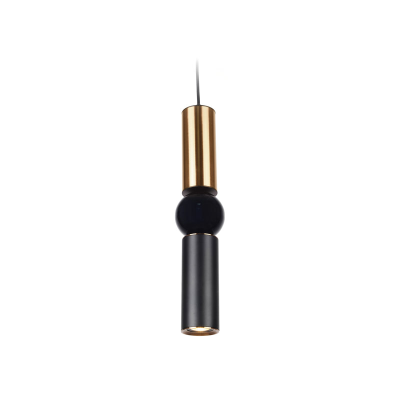Luminaire suspendu cylindrique unique à 1 lumière Dossantos, Laiton brossé / noir