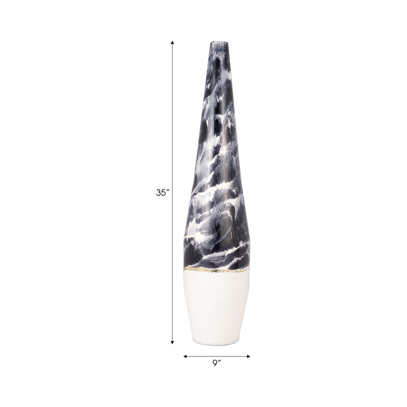 Chirico Metal Iron Vase with Tapered Silhouette and Swirled Design, 35" H x 9" W x 9" D, Waves Blue
