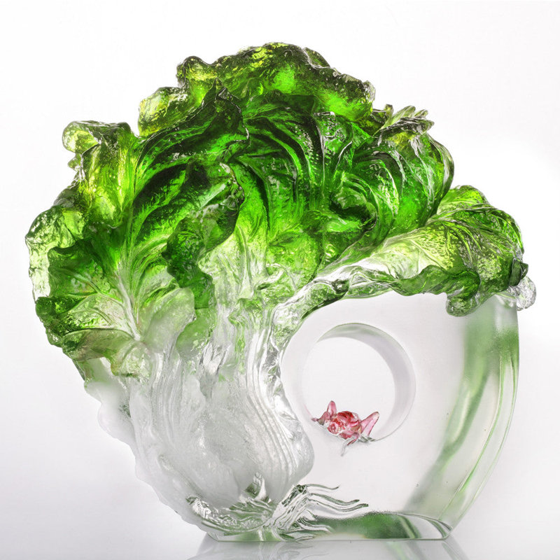 LIULI Crystal Art Crystal Cabbage, "Great Luck, Great Yield" Sculpture