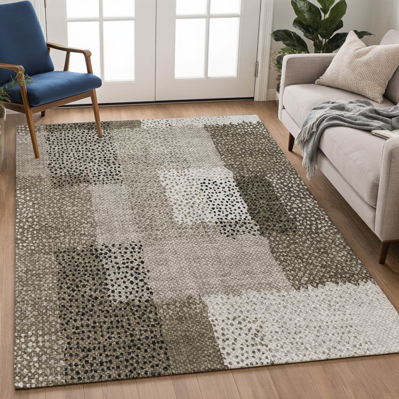 Machine Washable Indoor/Outdoor Chantille ACN2868 Blocks Rug, 10' x 14', Brown