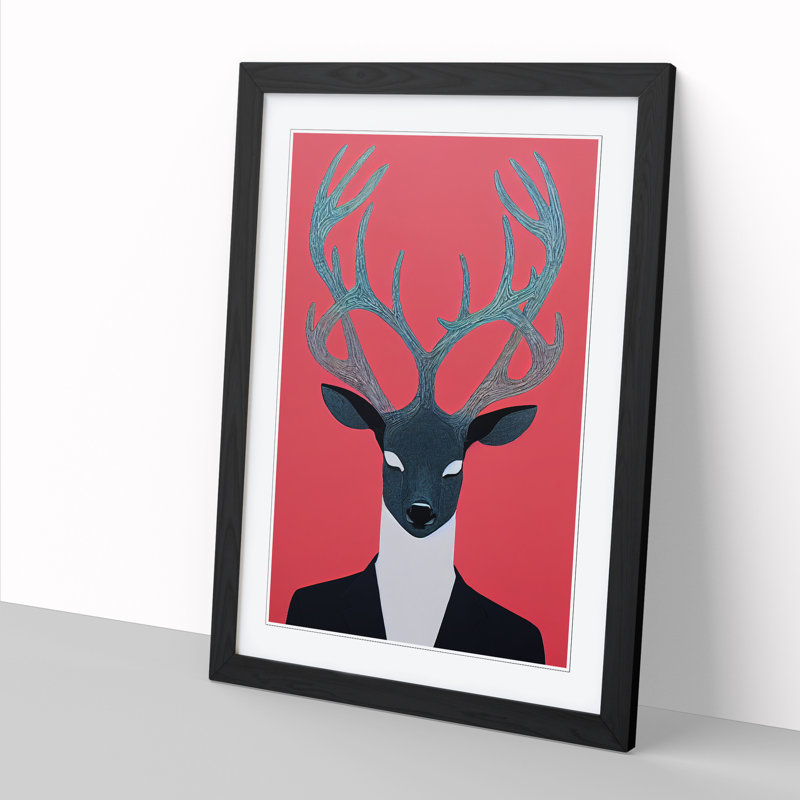 Maybery Deer Purism - Picture Frame Print, Black, 64" H x 46" W