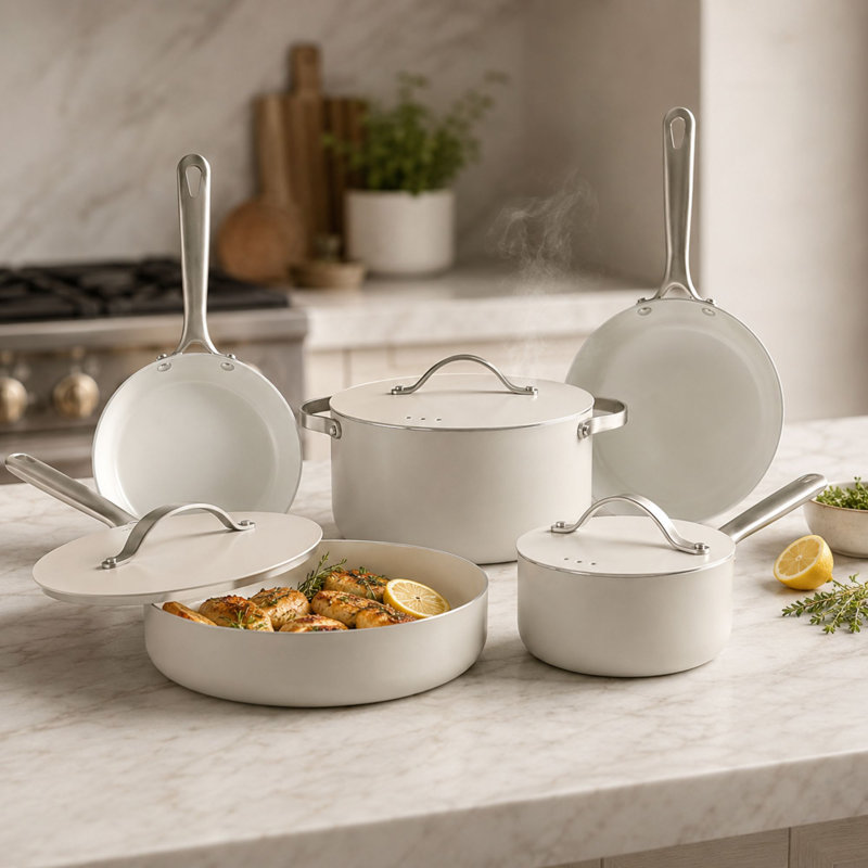 Batterie de cuisine en céramique antiadhésive 8 pièces Alva Mobi