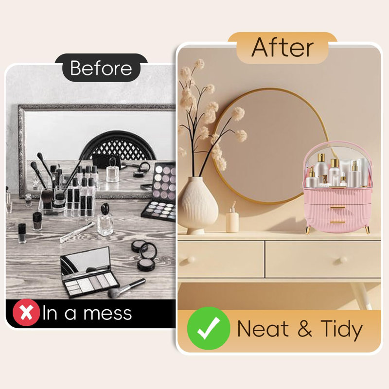 Pink ABS Makeup Organizer with Lid and Drawers