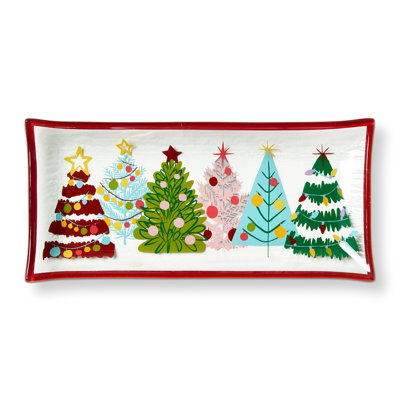 Groovy Trees Glass Trinket Tray White Christmas