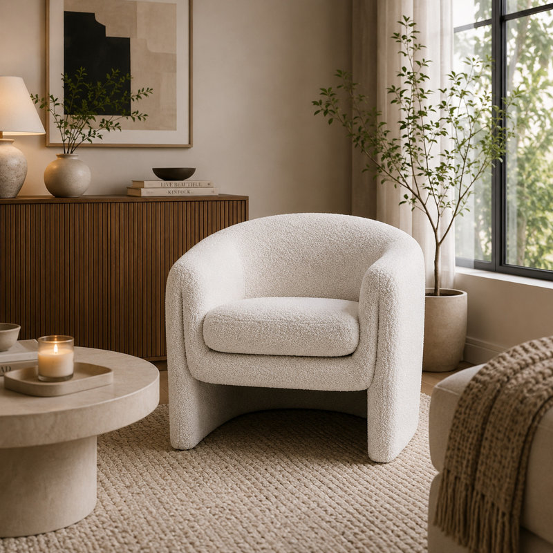 Fauteuil Danie, White Boucle/Polyester Blend