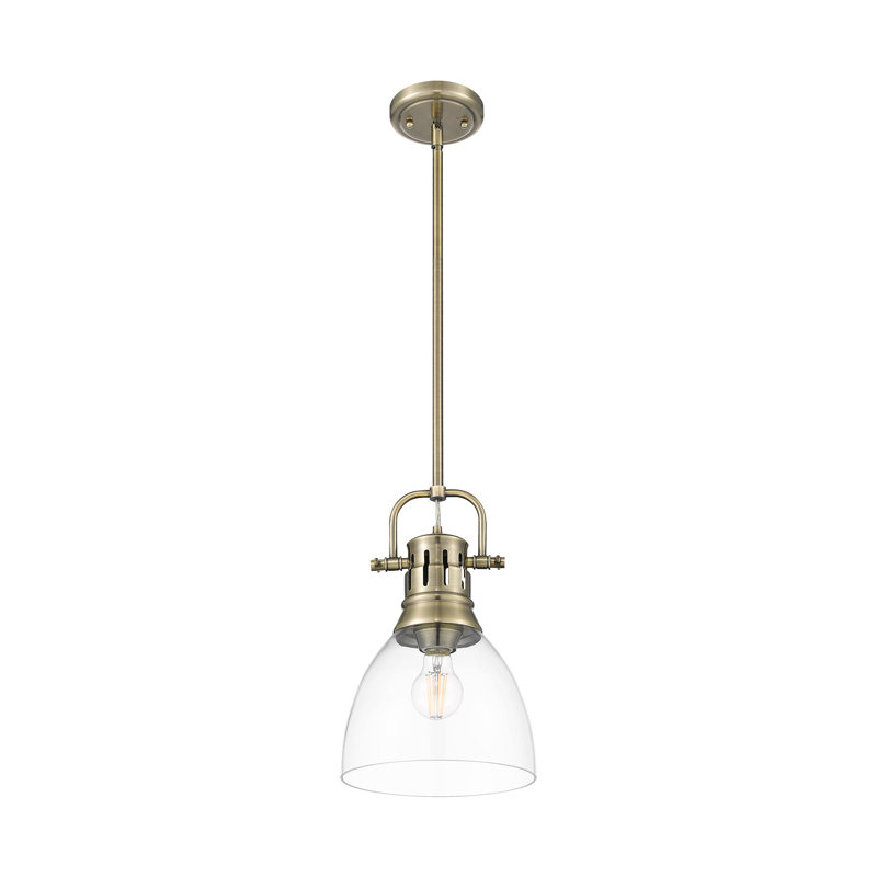 Petit luminaire suspendu Iftimie avec tige en verre transparent, Laiton vieilli