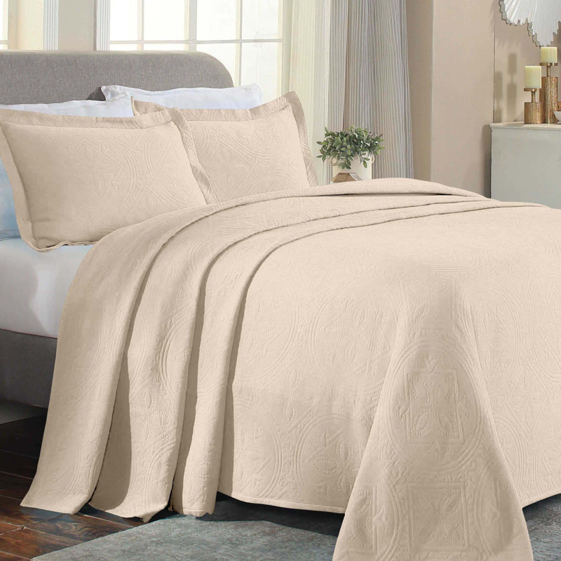 Ensemble de couvre-lit matelassé en jacquard matelassé 100% coton Écosse, Couvre-lit de grande taille et 2 taies décorative