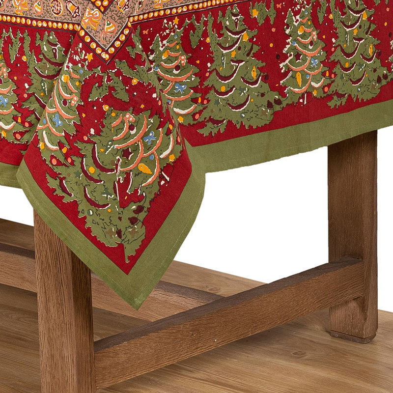 Noel Red and Green Holiday Linen Tablecloth 59x86