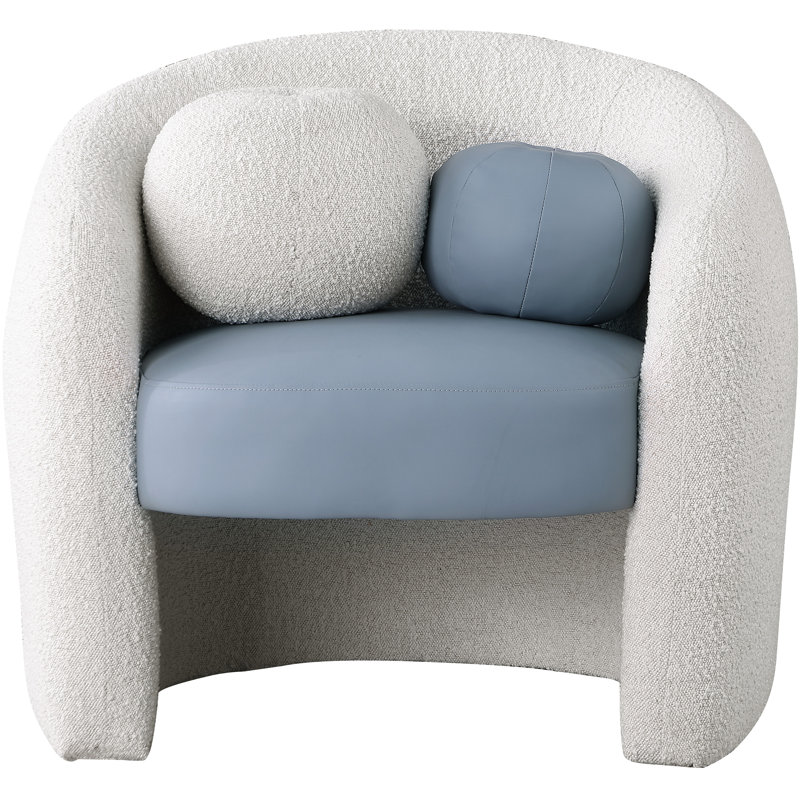 Acadia Cream Boucle Fabric Accent Chair, Blue Vegan Leather