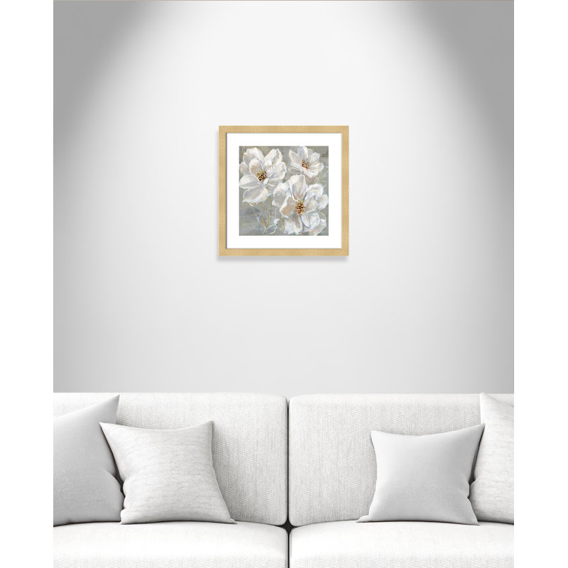 Summer Solstice I - peinture encadrée, Encadrement champagne, H 17,5 po x l 17,5 po x P 2 po