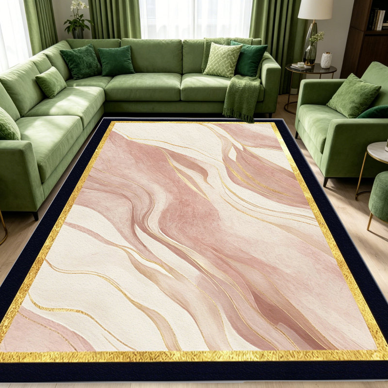 Blush Marble with Gold Accents carpet-easy to clean, machine-washable, soft and comfortable; suitable for door mats, kitchens, living rooms, bedrooms, corridors, and laundry areas. Easy to clean, durable carpet for home decoration.