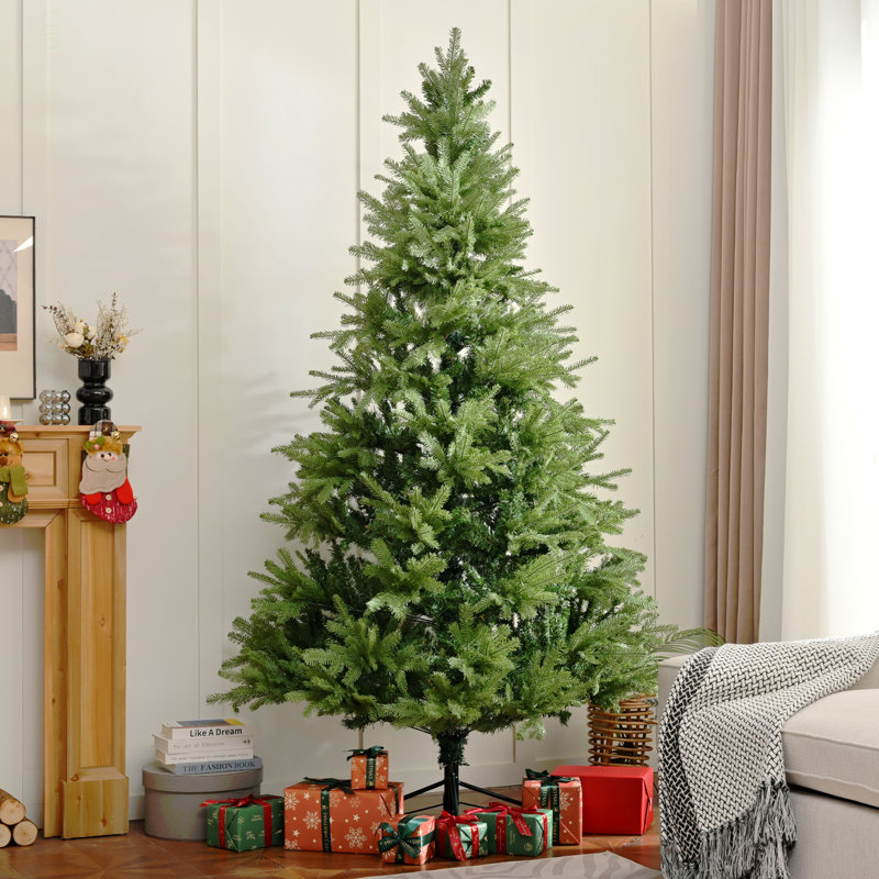 Premium Unlit  7FT PE PVC Mixed Christmas Tree Hinged Design, Dense Branches Realistic Look