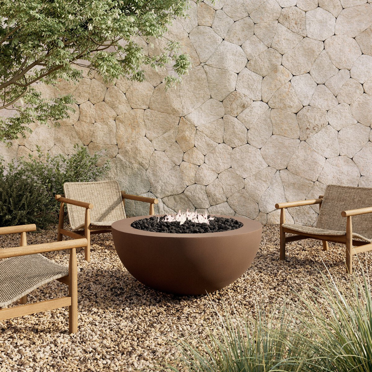 Round Fire Pit Table, Natural Gas, Clay Concrete