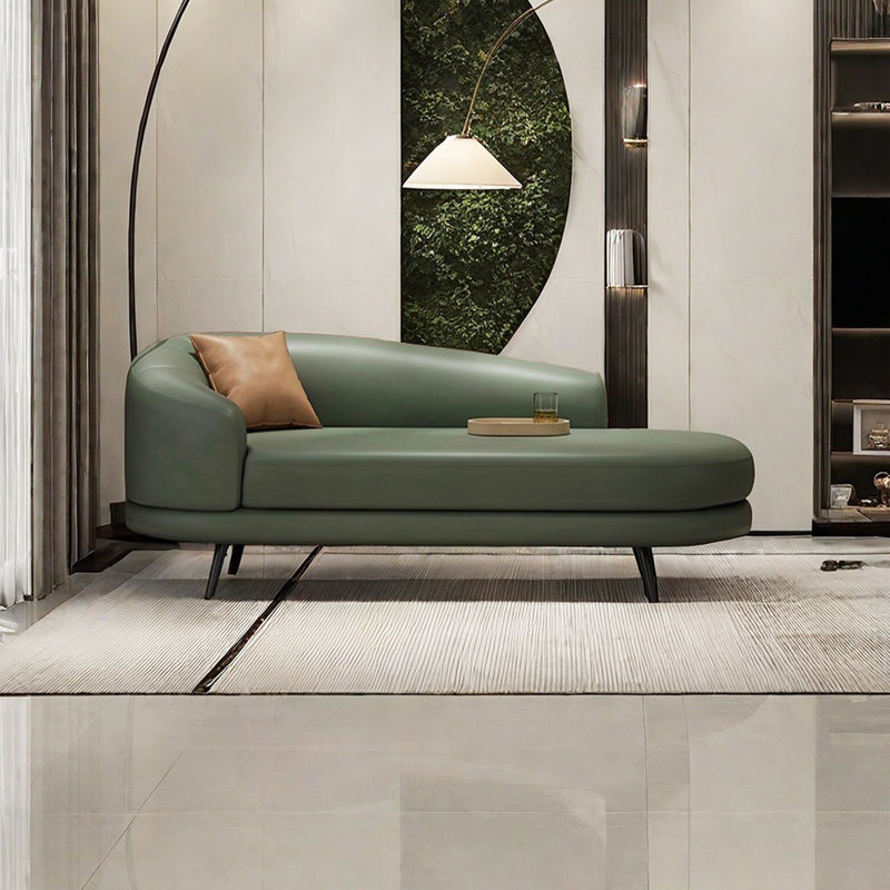 Chaise longue à pieds en métal - Confort spacieux, Accoudoir à gauche (vu de face), Gris-vert