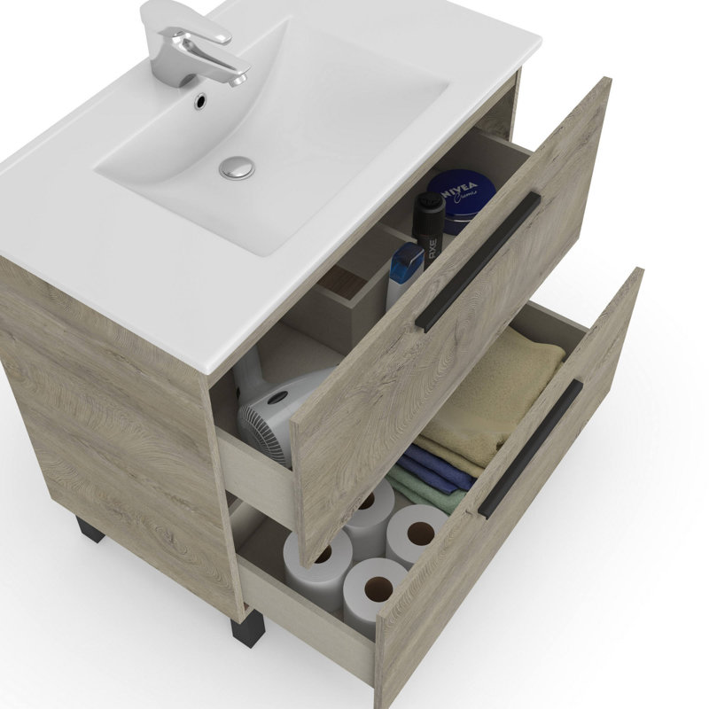 Dishaun 80cm Single Bathroom Vanity Base Only, Oak