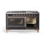 Cuisinière ILVE Majestic II Series 60 pouces à double combustible avec 9 brûleurs, plaque de cuisson (porte en verre, gaz naturel)-996079005-996079011