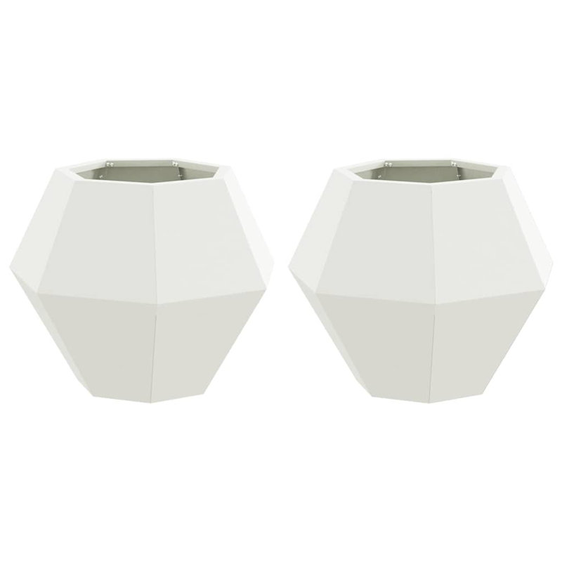 Planter 2 Pcs Steel, 40cm H x 50cm W x 50cm D, White