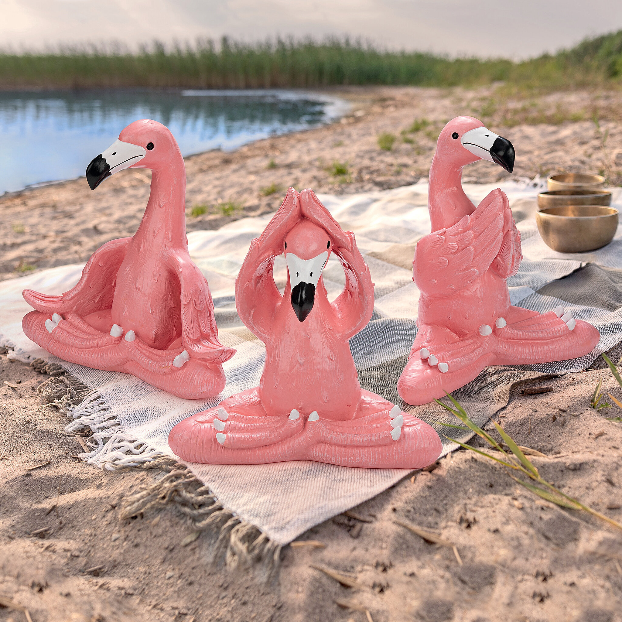 Large Pink Flamingo Yoga Statues