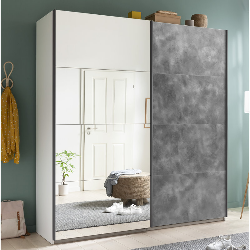Systema 2 Door Manufactured Wood Wardrobe, 223cm H x 200cm W x 60cm D, White/Anthracite