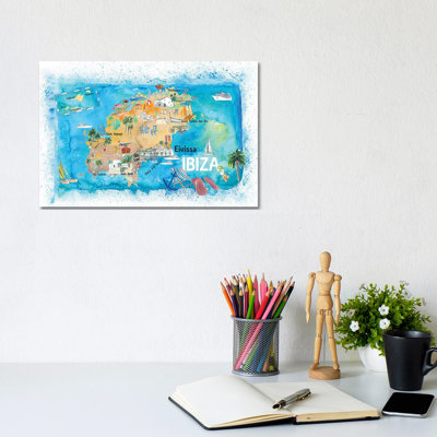 Ibiza Spain Illustrated Map with Landmarks and Highlights 1 Piece Painting on Canvas