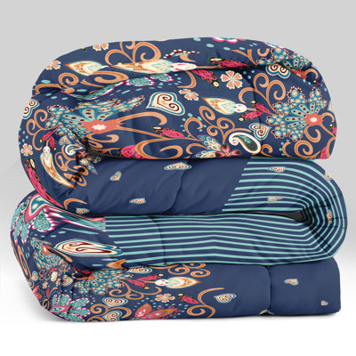 Printed Comforter Set with Decorative Pillow Covers, Queen, Blue