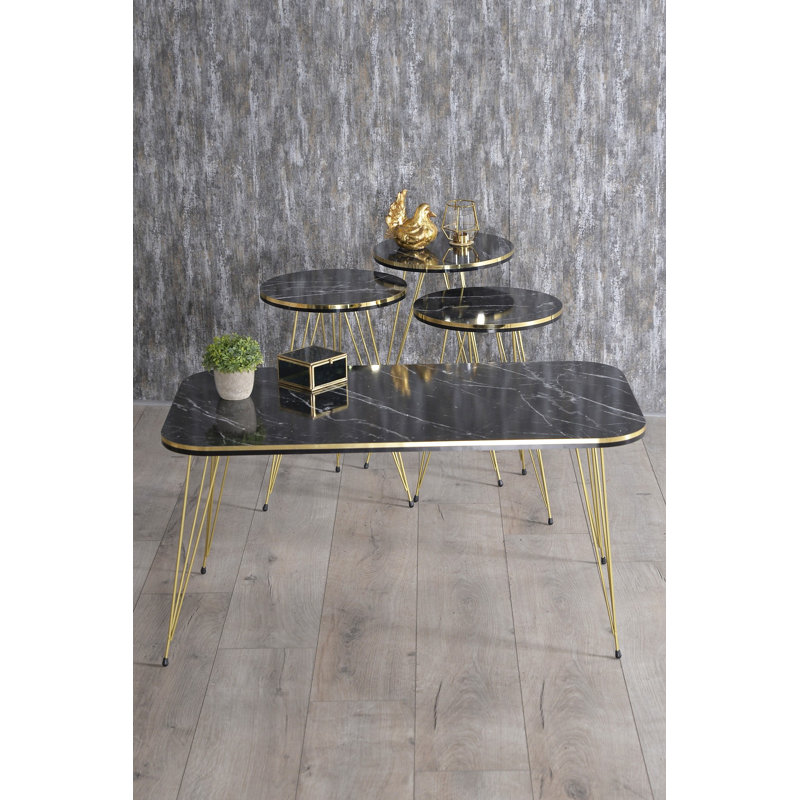 Colm Living Room Table Set, Black Marble